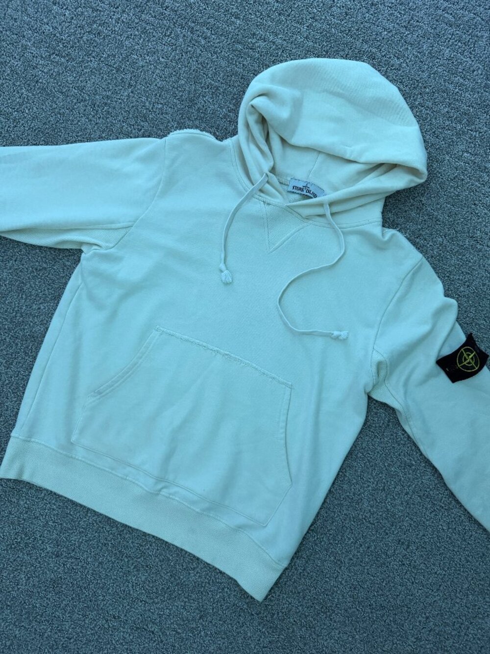 Stone Island Hoodie Cream Beige Yellow Pullover Sweatshirt Badge Logo Men's